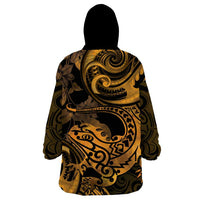 New Zealand Tuatara Wearable Blanket Hoodie Aotearoa Maori Clematis Flowers - Gold LT14 - Polynesian Pride