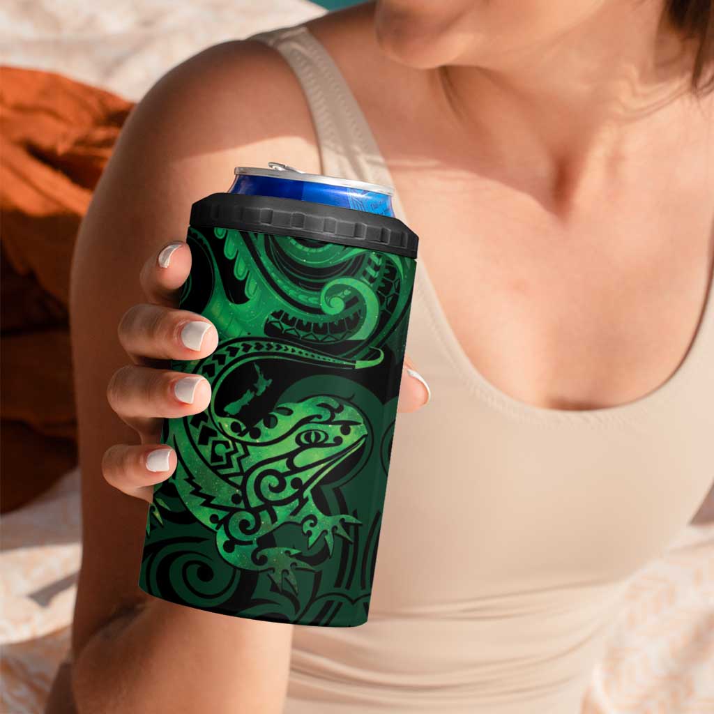 New Zealand Tuatara 4 in 1 Can Cooler Tumbler Aotearoa Maori Clematis Flowers - Green LT14 - Polynesian Pride