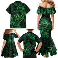 New Zealand Tuatara Family Matching Mermaid Dress and Hawaiian Shirt Aotearoa Maori Clematis Flowers - Green LT14 - Polynesian Pride