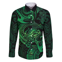 New Zealand Tuatara Family Matching Mermaid Dress and Hawaiian Shirt Aotearoa Maori Clematis Flowers - Green LT14 Dad's Shirt - Long Sleeve Green - Polynesian Pride