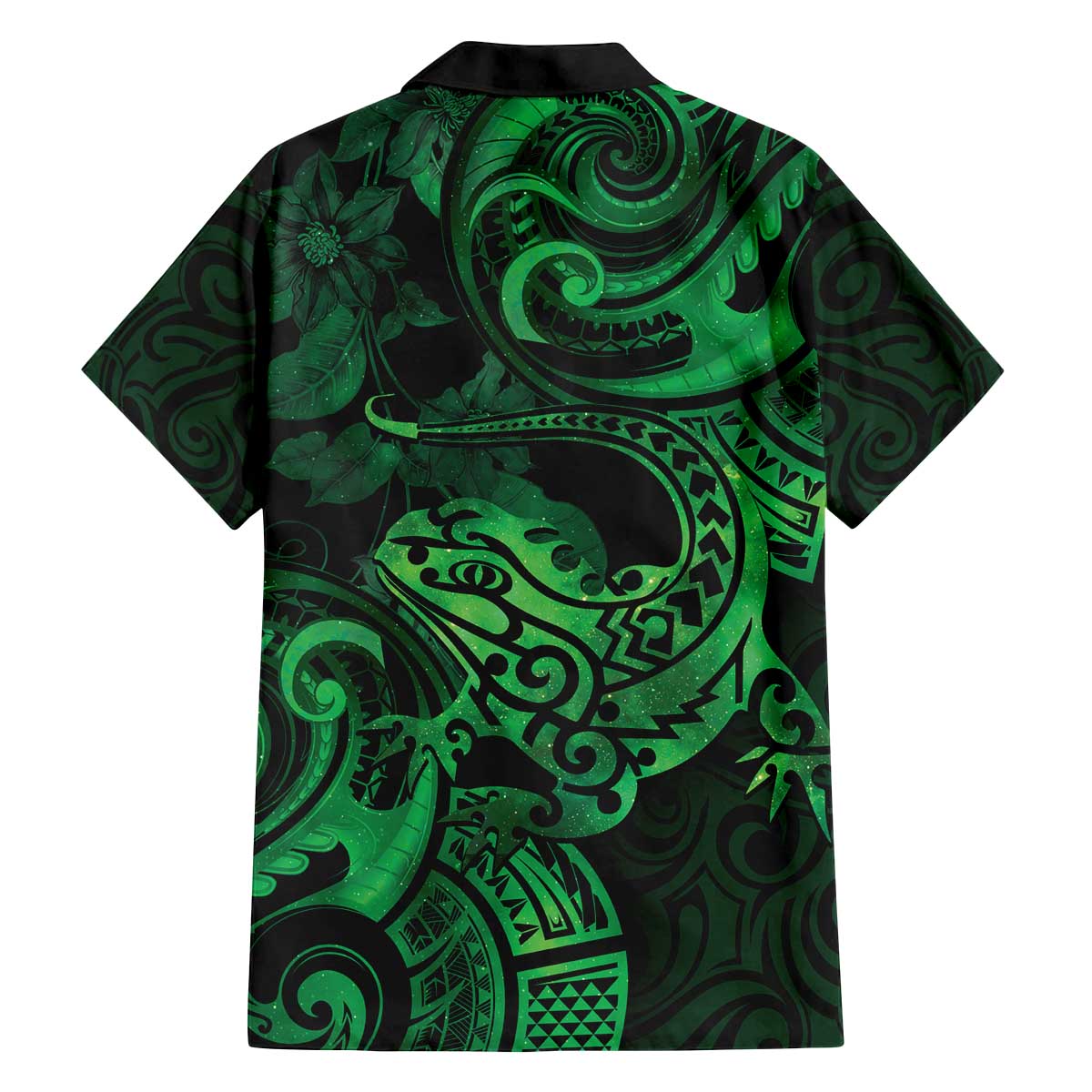 New Zealand Tuatara Family Matching Off The Shoulder Long Sleeve Dress and Hawaiian Shirt Aotearoa Maori Clematis Flowers - Green LT14 - Polynesian Pride