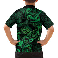 New Zealand Tuatara Family Matching Tank Maxi Dress and Hawaiian Shirt Aotearoa Maori Clematis Flowers - Green LT14 - Polynesian Pride