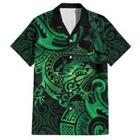 New Zealand Tuatara Family Matching Tank Maxi Dress and Hawaiian Shirt Aotearoa Maori Clematis Flowers - Green LT14 Dad's Shirt - Short Sleeve Green - Polynesian Pride