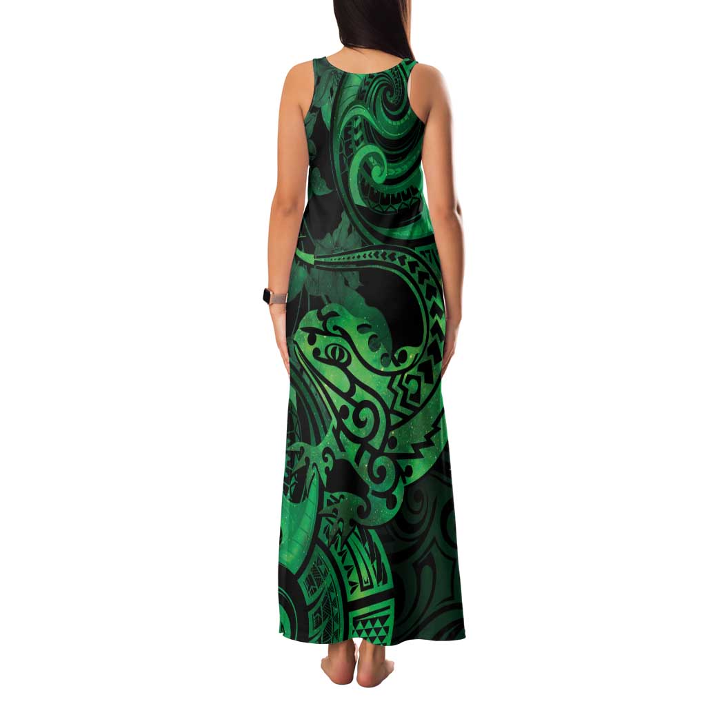New Zealand Tuatara Family Matching Tank Maxi Dress and Hawaiian Shirt Aotearoa Maori Clematis Flowers - Green LT14 - Polynesian Pride