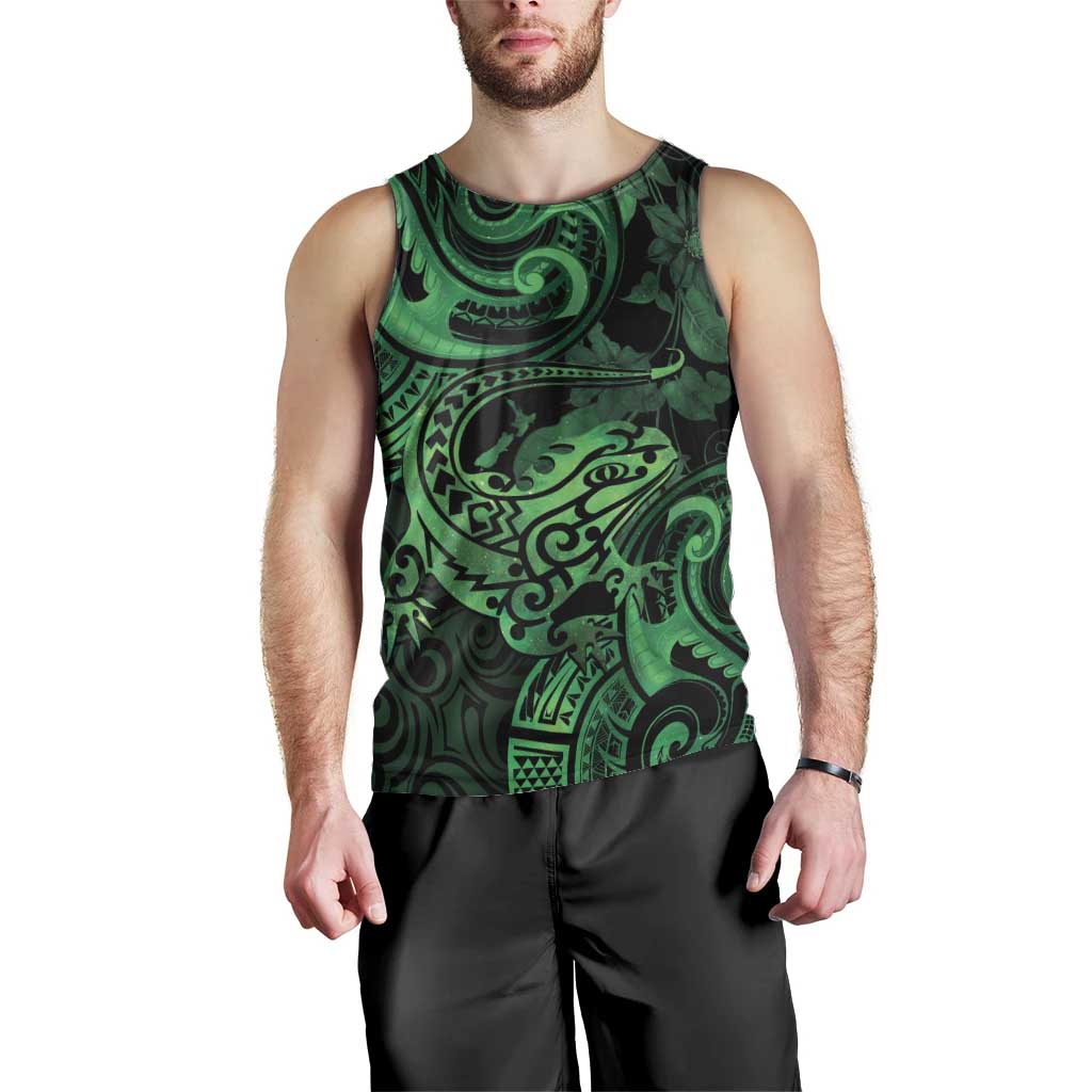 New Zealand Tuatara Men Tank Top Aotearoa Maori Clematis Flowers - Green
