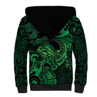 New Zealand Tuatara Sherpa Hoodie Aotearoa Maori Clematis Flowers - Green LT14 - Polynesian Pride
