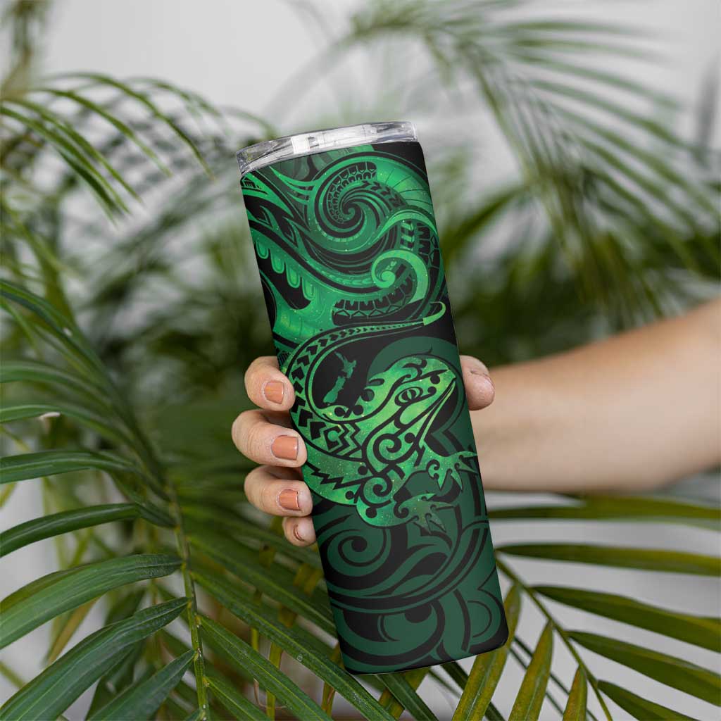 New Zealand Tuatara Skinny Tumbler Aotearoa Maori Clematis Flowers - Green LT14 - Polynesian Pride