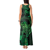 New Zealand Tuatara Tank Maxi Dress Aotearoa Maori Clematis Flowers - Green