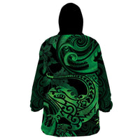 New Zealand Tuatara Wearable Blanket Hoodie Aotearoa Maori Clematis Flowers - Green LT14 - Polynesian Pride