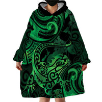 New Zealand Tuatara Wearable Blanket Hoodie Aotearoa Maori Clematis Flowers - Green LT14 - Polynesian Pride
