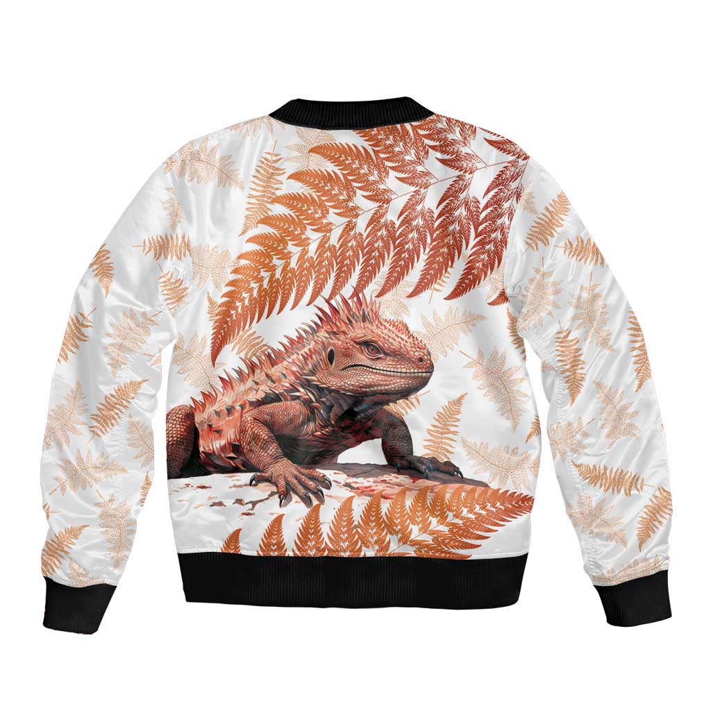 Red New Zealand Tuatara Bomber Jacket Aotearoa Sphenodon Punctatus Silver Fern LT14 - Polynesian Pride