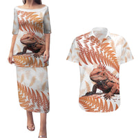 Red New Zealand Tuatara Couples Matching Puletasi and Hawaiian Shirt Aotearoa Sphenodon Punctatus Silver Fern LT14 Red - Polynesian Pride