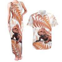 Red New Zealand Tuatara Couples Matching Tank Maxi Dress and Hawaiian Shirt Aotearoa Sphenodon Punctatus Silver Fern LT14 Red - Polynesian Pride
