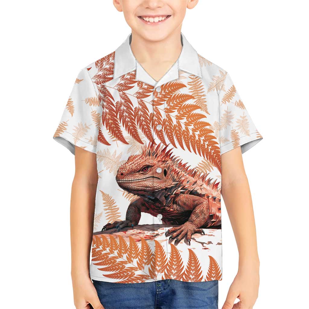 Red New Zealand Tuatara Family Matching Long Sleeve Bodycon Dress and Hawaiian Shirt Aotearoa Sphenodon Punctatus Silver Fern LT14 Son's Shirt Red - Polynesian Pride