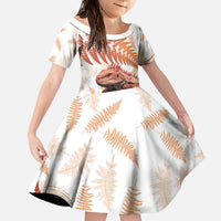Red New Zealand Tuatara Family Matching Off The Shoulder Long Sleeve Dress and Hawaiian Shirt Aotearoa Sphenodon Punctatus Silver Fern LT14 Daughter's Dress Red - Polynesian Pride