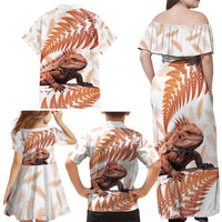 Red New Zealand Tuatara Family Matching Off Shoulder Maxi Dress and Hawaiian Shirt Aotearoa Sphenodon Punctatus Silver Fern LT14 - Polynesian Pride