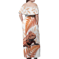 Red New Zealand Tuatara Family Matching Off Shoulder Maxi Dress and Hawaiian Shirt Aotearoa Sphenodon Punctatus Silver Fern LT14 - Polynesian Pride