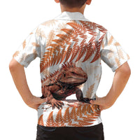 Red New Zealand Tuatara Family Matching Off Shoulder Short Dress and Hawaiian Shirt Aotearoa Sphenodon Punctatus Silver Fern LT14 - Polynesian Pride