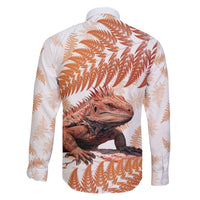 Red New Zealand Tuatara Family Matching Off Shoulder Short Dress and Hawaiian Shirt Aotearoa Sphenodon Punctatus Silver Fern LT14 - Polynesian Pride
