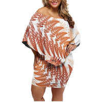Red New Zealand Tuatara Family Matching Off Shoulder Short Dress and Hawaiian Shirt Aotearoa Sphenodon Punctatus Silver Fern LT14 Mom's Dress Red - Polynesian Pride