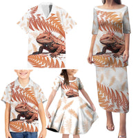 Red New Zealand Tuatara Family Matching Puletasi and Hawaiian Shirt Aotearoa Sphenodon Punctatus Silver Fern LT14 - Polynesian Pride