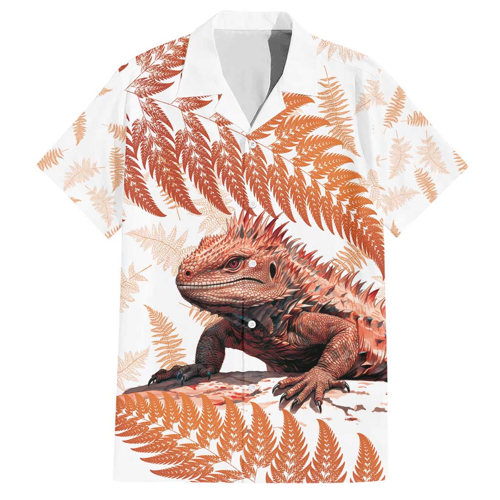 Red New Zealand Tuatara Family Matching Short Sleeve Bodycon Dress and Hawaiian Shirt Aotearoa Sphenodon Punctatus Silver Fern LT14 Dad's Shirt - Short Sleeve Red - Polynesian Pride