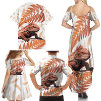 Red New Zealand Tuatara Family Matching Summer Maxi Dress and Hawaiian Shirt Aotearoa Sphenodon Punctatus Silver Fern LT14 - Polynesian Pride
