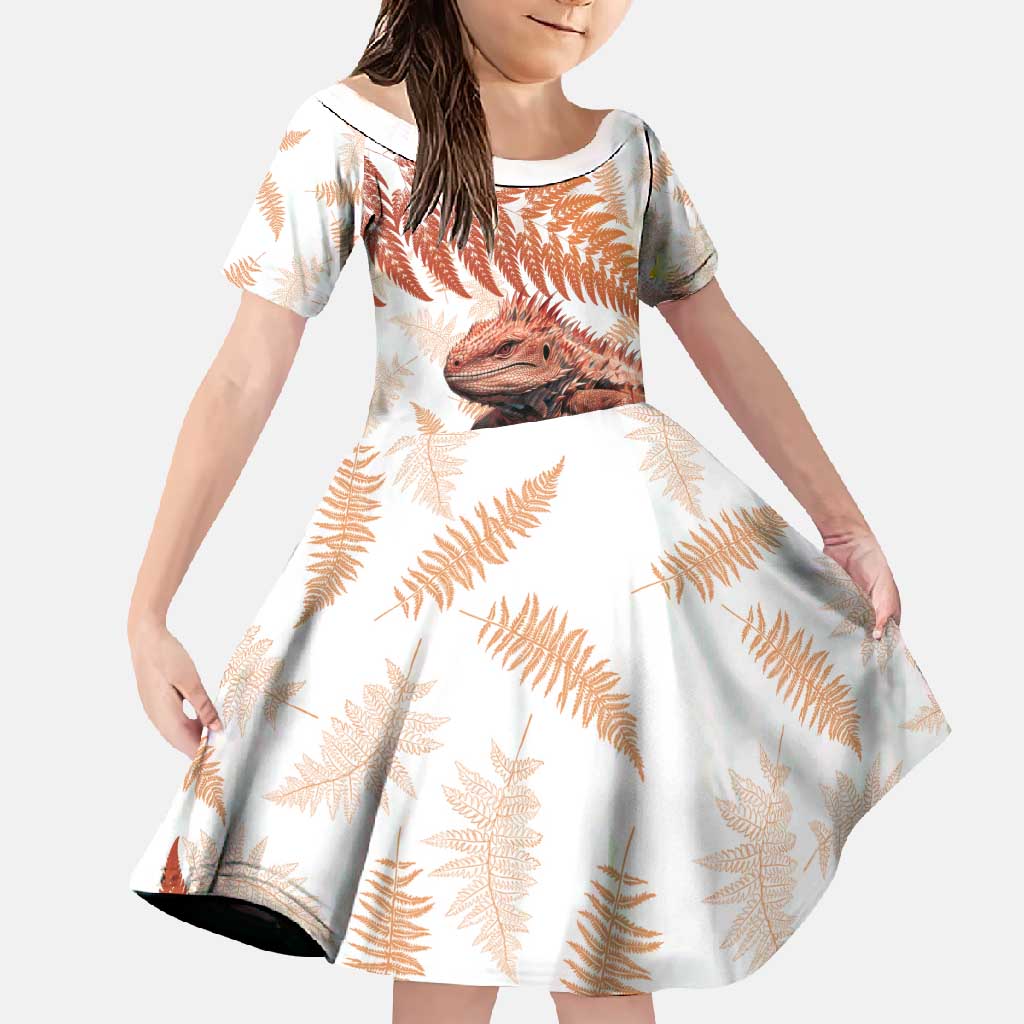 Red New Zealand Tuatara Family Matching Tank Maxi Dress and Hawaiian Shirt Aotearoa Sphenodon Punctatus Silver Fern LT14 Daughter's Dress Red - Polynesian Pride