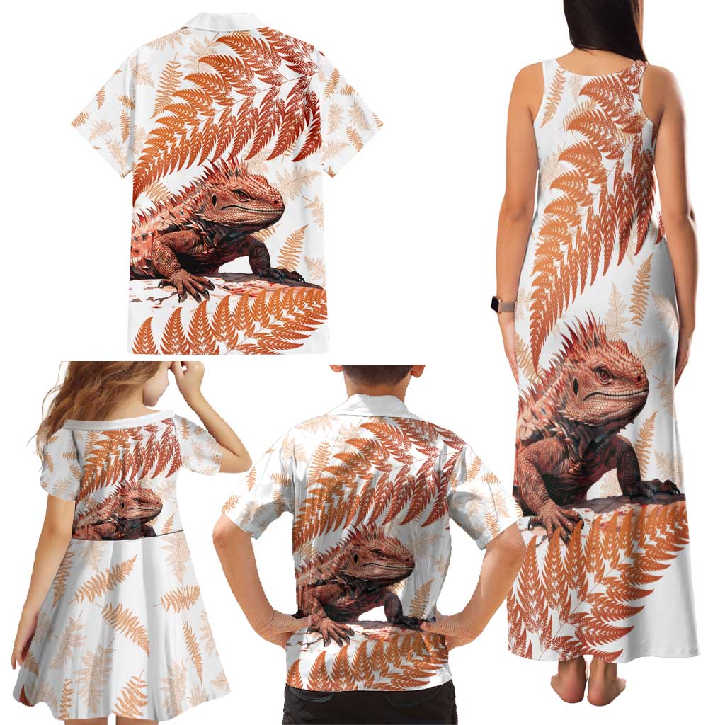 Red New Zealand Tuatara Family Matching Tank Maxi Dress and Hawaiian Shirt Aotearoa Sphenodon Punctatus Silver Fern LT14 - Polynesian Pride