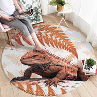 Red New Zealand Tuatara Round Carpet Aotearoa Sphenodon Punctatus Silver Fern