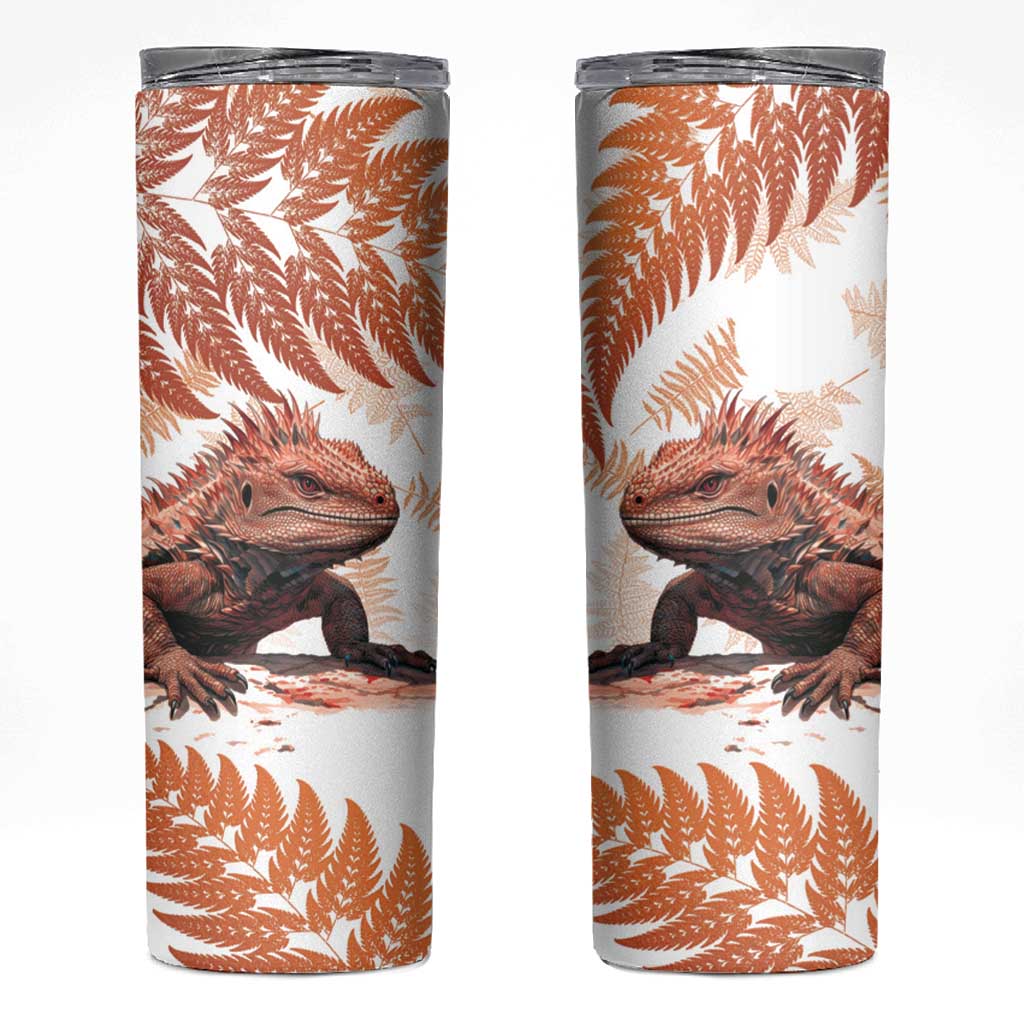 Red New Zealand Tuatara Skinny Tumbler Aotearoa Sphenodon Punctatus Silver Fern LT14 Red - Polynesian Pride