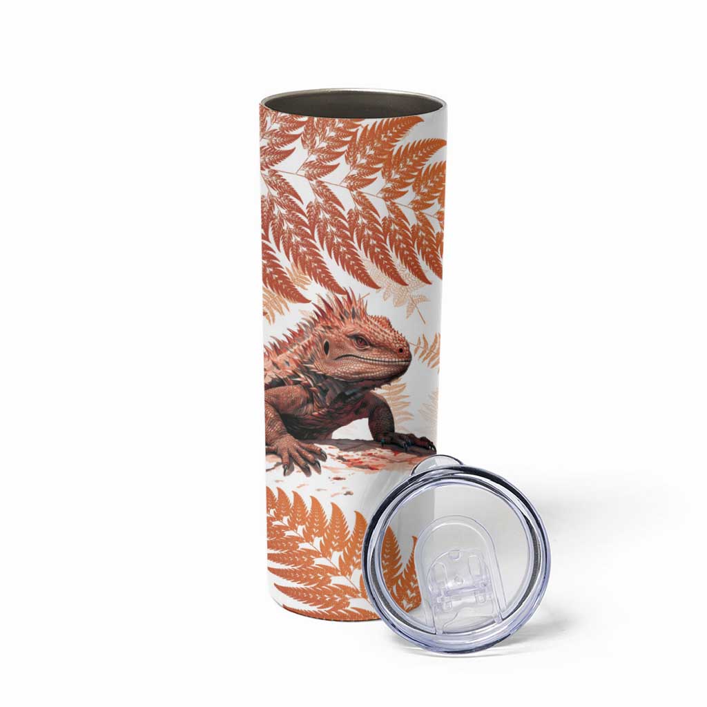 Red New Zealand Tuatara Skinny Tumbler Aotearoa Sphenodon Punctatus Silver Fern LT14 - Polynesian Pride