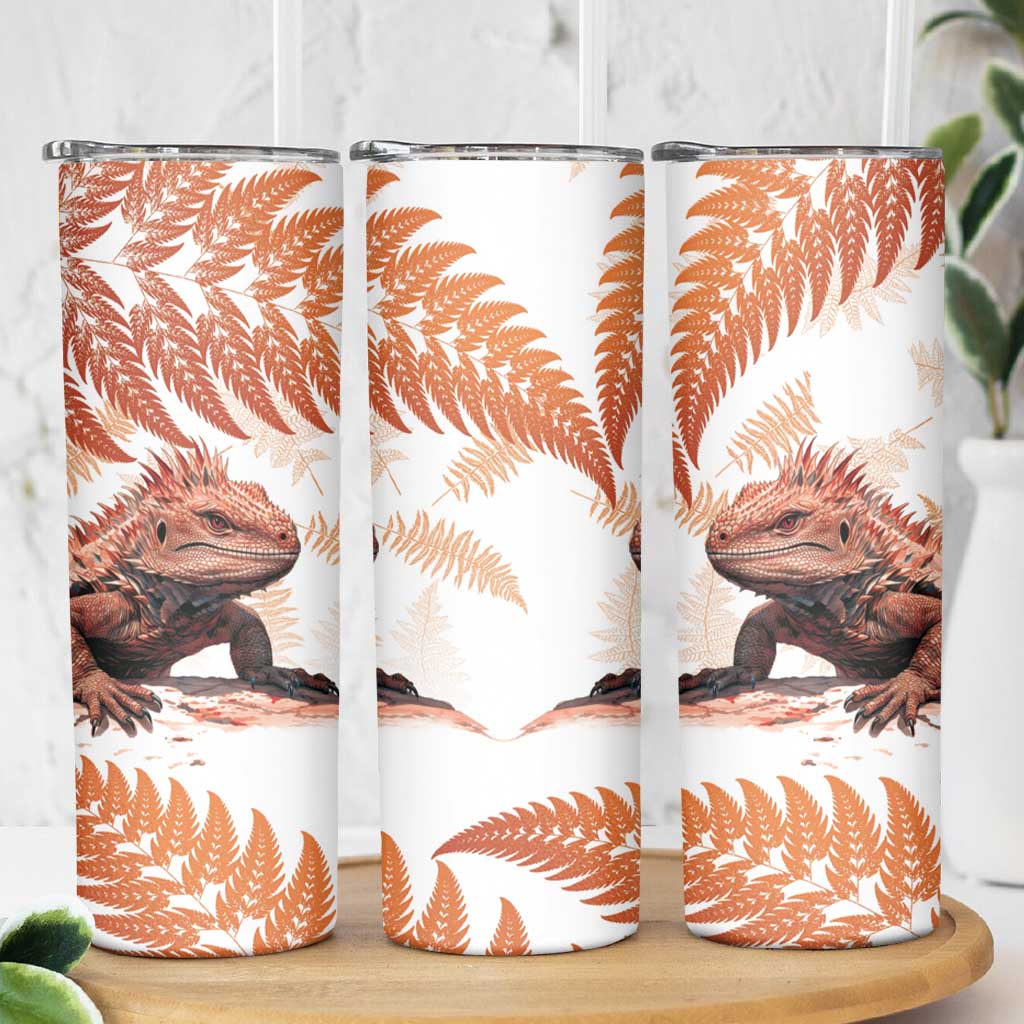 Red New Zealand Tuatara Skinny Tumbler Aotearoa Sphenodon Punctatus Silver Fern LT14 - Polynesian Pride