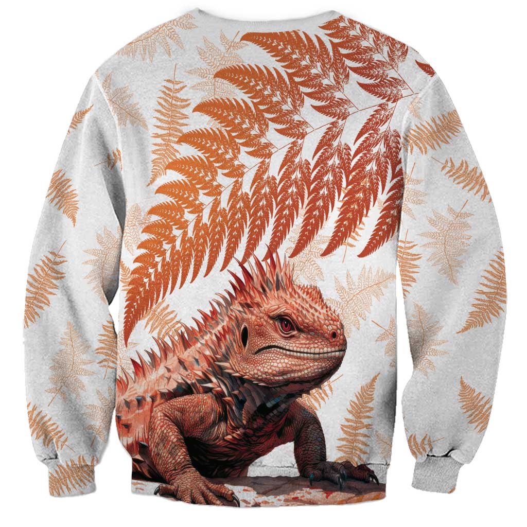 Red New Zealand Tuatara Sweatshirt Aotearoa Sphenodon Punctatus Silver Fern