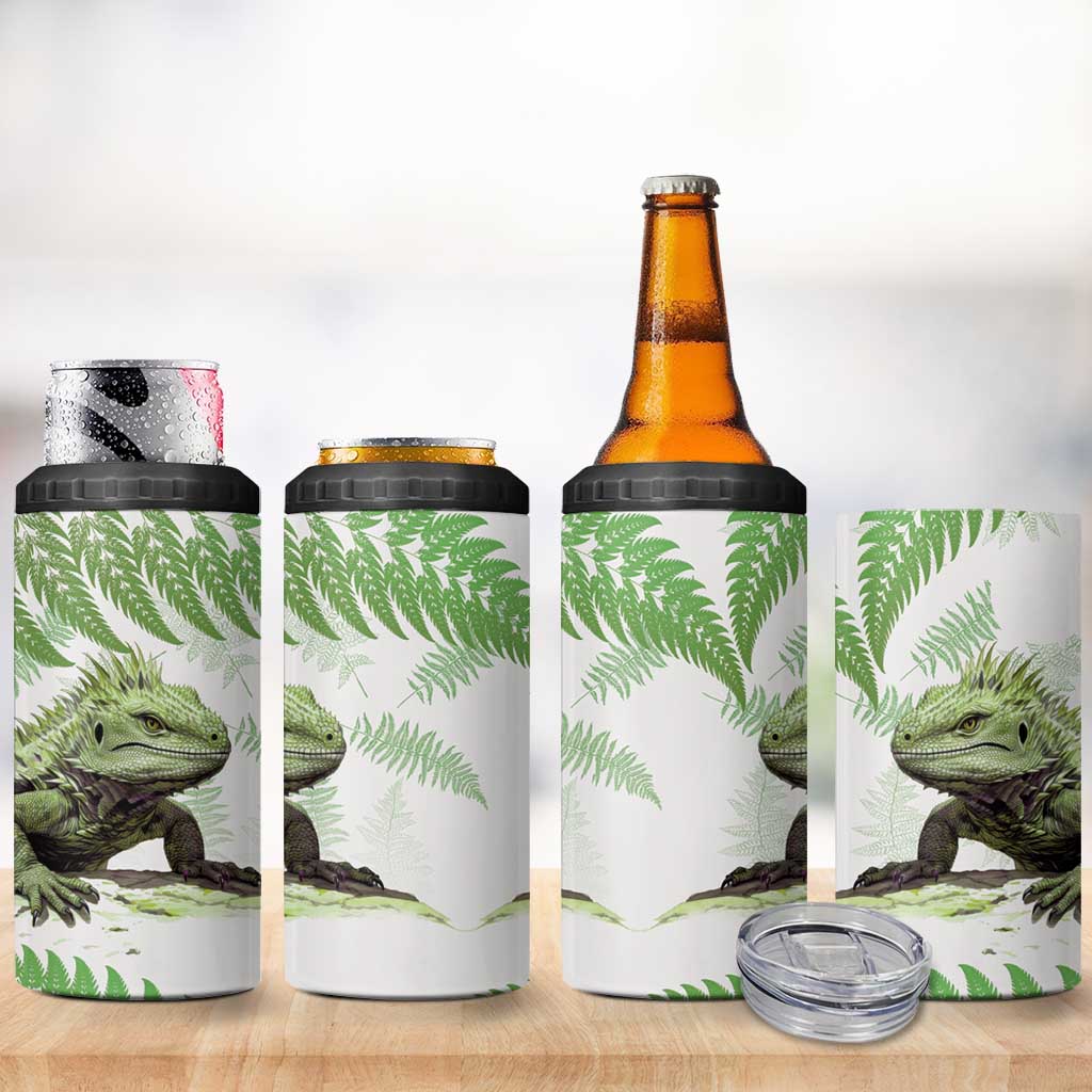 Green New Zealand Tuatara 4 in 1 Can Cooler Tumbler Aotearoa Sphenodon Punctatus Silver Fern LT14 - Polynesian Pride
