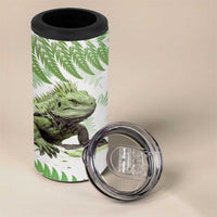Green New Zealand Tuatara 4 in 1 Can Cooler Tumbler Aotearoa Sphenodon Punctatus Silver Fern LT14 - Polynesian Pride