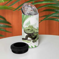 Green New Zealand Tuatara 4 in 1 Can Cooler Tumbler Aotearoa Sphenodon Punctatus Silver Fern LT14 - Polynesian Pride