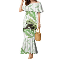 Green New Zealand Tuatara Family Matching Mermaid Dress and Hawaiian Shirt Aotearoa Sphenodon Punctatus Silver Fern LT14 Mom's Dress Green - Polynesian Pride