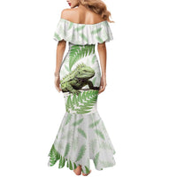 Green New Zealand Tuatara Family Matching Mermaid Dress and Hawaiian Shirt Aotearoa Sphenodon Punctatus Silver Fern LT14 - Polynesian Pride