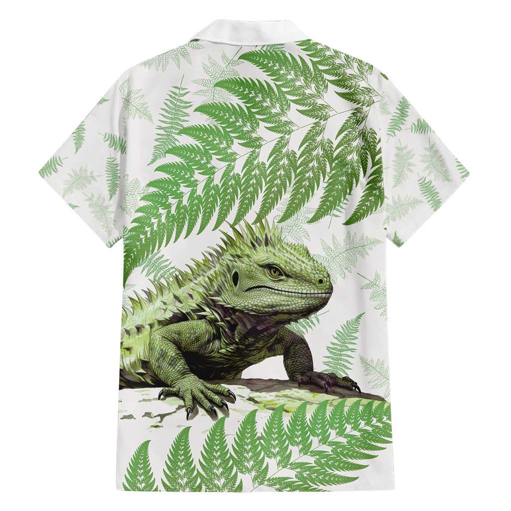 Green New Zealand Tuatara Family Matching Off Shoulder Maxi Dress and Hawaiian Shirt Aotearoa Sphenodon Punctatus Silver Fern LT14 - Polynesian Pride