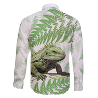 Green New Zealand Tuatara Family Matching Off Shoulder Maxi Dress and Hawaiian Shirt Aotearoa Sphenodon Punctatus Silver Fern LT14 - Polynesian Pride