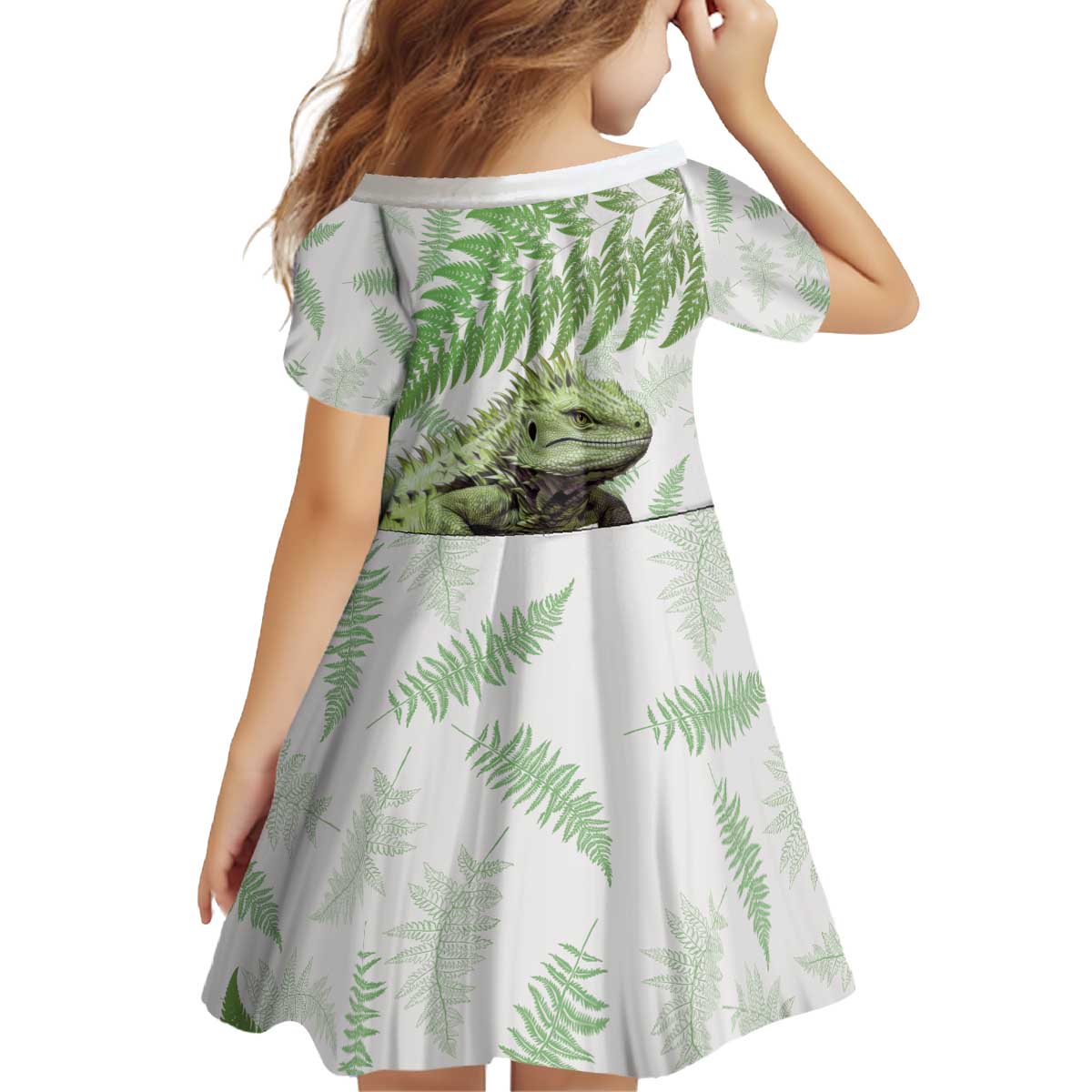 Green New Zealand Tuatara Family Matching Puletasi and Hawaiian Shirt Aotearoa Sphenodon Punctatus Silver Fern LT14 - Polynesian Pride
