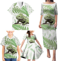 Green New Zealand Tuatara Family Matching Puletasi and Hawaiian Shirt Aotearoa Sphenodon Punctatus Silver Fern LT14 - Polynesian Pride
