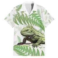 Green New Zealand Tuatara Family Matching Puletasi and Hawaiian Shirt Aotearoa Sphenodon Punctatus Silver Fern LT14 Dad's Shirt - Short Sleeve Green - Polynesian Pride