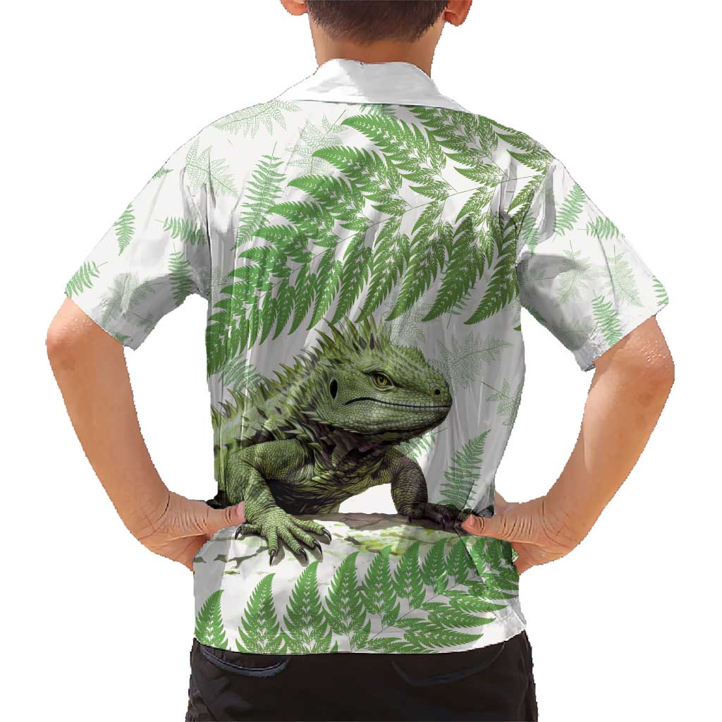 Green New Zealand Tuatara Family Matching Short Sleeve Bodycon Dress and Hawaiian Shirt Aotearoa Sphenodon Punctatus Silver Fern LT14 - Polynesian Pride