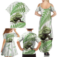 Green New Zealand Tuatara Family Matching Summer Maxi Dress and Hawaiian Shirt Aotearoa Sphenodon Punctatus Silver Fern LT14 - Polynesian Pride