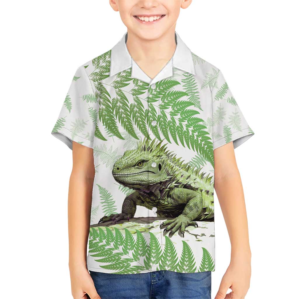Green New Zealand Tuatara Family Matching Summer Maxi Dress and Hawaiian Shirt Aotearoa Sphenodon Punctatus Silver Fern LT14 Son's Shirt Green - Polynesian Pride