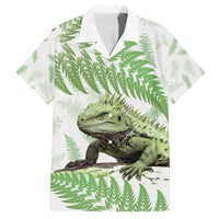 Green New Zealand Tuatara Family Matching Tank Maxi Dress and Hawaiian Shirt Aotearoa Sphenodon Punctatus Silver Fern LT14 Dad's Shirt - Short Sleeve Green - Polynesian Pride