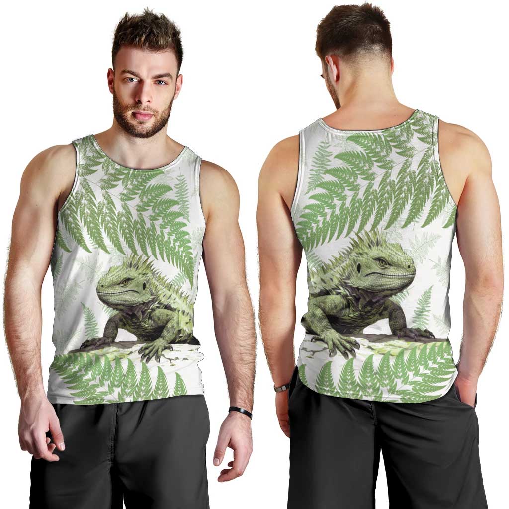 Green New Zealand Tuatara Men Tank Top Aotearoa Sphenodon Punctatus Silver Fern