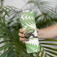 Green New Zealand Tuatara Skinny Tumbler Aotearoa Sphenodon Punctatus Silver Fern LT14 - Polynesian Pride